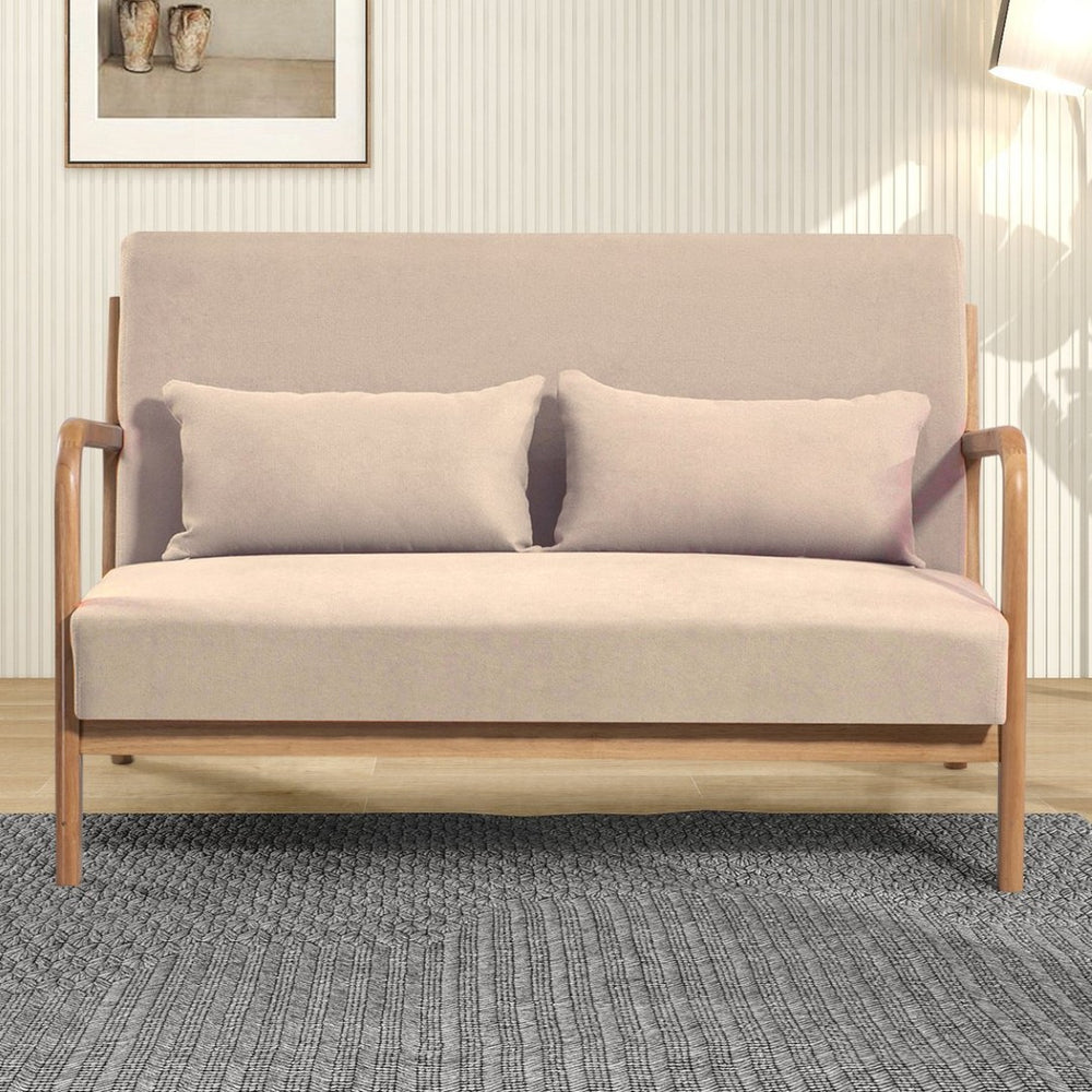 English Elm Leisure Two Seat Linen Sofa with Solid Wood Arms Mid Century Modern Living Room W1955P144546