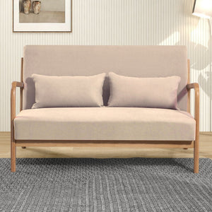 English Elm Leisure Two Seat Linen Sofa with Solid Wood Arms Mid Century Modern Living Room W1955P144546