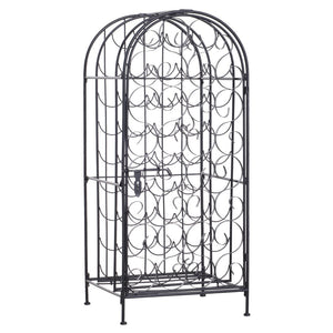 English Elm Homcom Wrought Iron Floor Wine Rack with Scrollwork Door Holds 35 Bottles W2225P160427