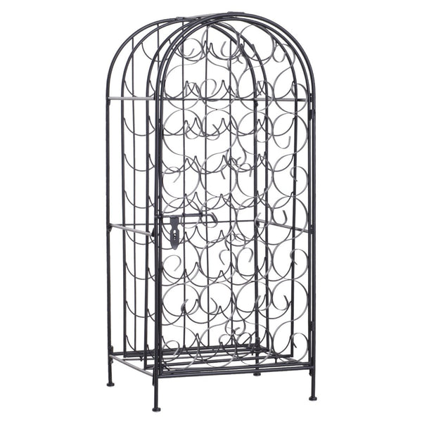 English Elm Homcom Wrought Iron Floor Wine Rack with Scrollwork Door Holds 35 Bottles W2225P160427