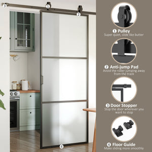 English Elm Homcom Frosted Tempered Glass Sliding Barn Door Carbon Steel Frame Privacy Room Divider W2225P160419
