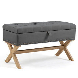 English Elm 35 Inch Linen Button Tufted Storage Ottoman Bench for Bedroom or Living Room W1955P144006