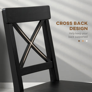 English Elm HOMCOM Set of 2 Modern Farmhouse Dining Chairs - Solid Pine Wood Cross-Back Kitchen Seating, 264lb Capacity, Black, Easy-Clean Finish W2225P160439