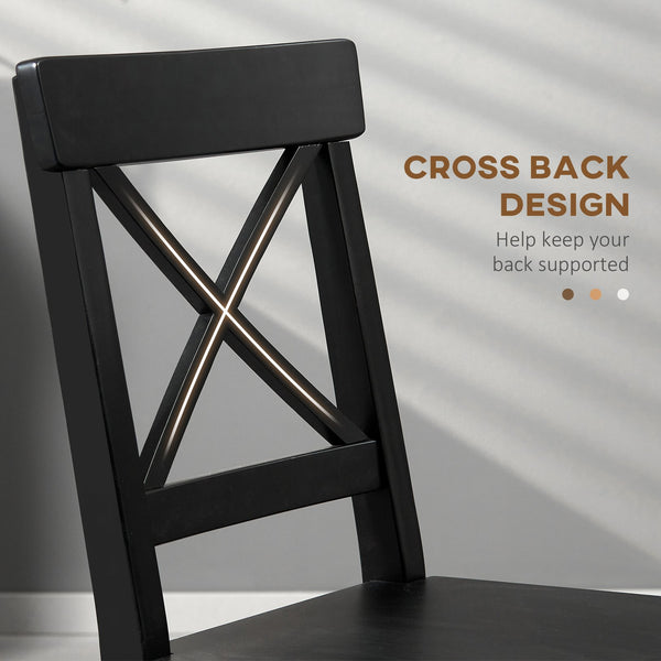 English Elm HOMCOM Set of 2 Modern Farmhouse Dining Chairs - Solid Pine Wood Cross-Back Kitchen Seating, 264lb Capacity, Black, Easy-Clean Finish W2225P160439