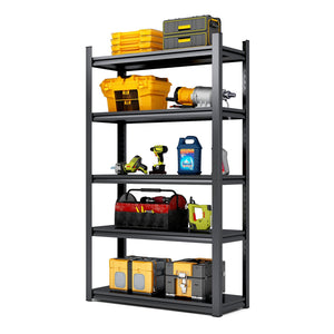 English Elm 78"H Heavy Duty 5-Tier Metal Shelving Unit, 2000LB Capacity, Adjustable DIY Garage/Storage Rack, Quick-Assembly Black/Grey T2398P160410