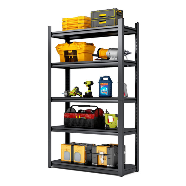English Elm 78"H Heavy Duty 5-Tier Metal Shelving Unit, 2000LB Capacity, Adjustable DIY Garage/Storage Rack, Quick-Assembly Black/Grey T2398P160410