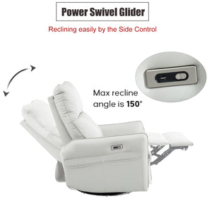 English Elm 270° Power Swivel Rocker Recliner Chair - Pu Leather Electric Glider With Usb Ports For Comfort W1028S00026