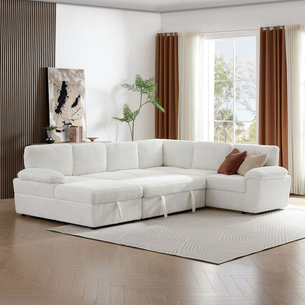 English Elm Oversized Modular Sectional Sofa With Storage Ottoman | L/U Shaped Corduroy Sleeper Couch, Comfort & Style W876S00234-GIGA