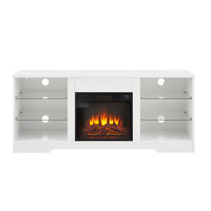 English Elm TV 58" Electric Fireplace TV Stand with 3D Realistic Flame, LED Lights, USB & AC Power Strip, Modern Media Console White W2275P149866