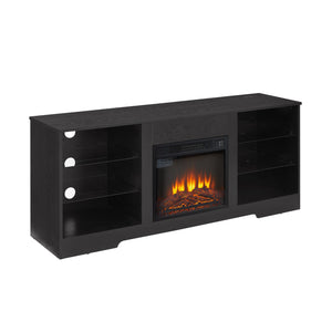 English Elm TV 58" Electric Fireplace TV Stand with 3D Realistic Flame, LED Lights, USB & AC Power Strip, Modern Media Console Black W2275P149867