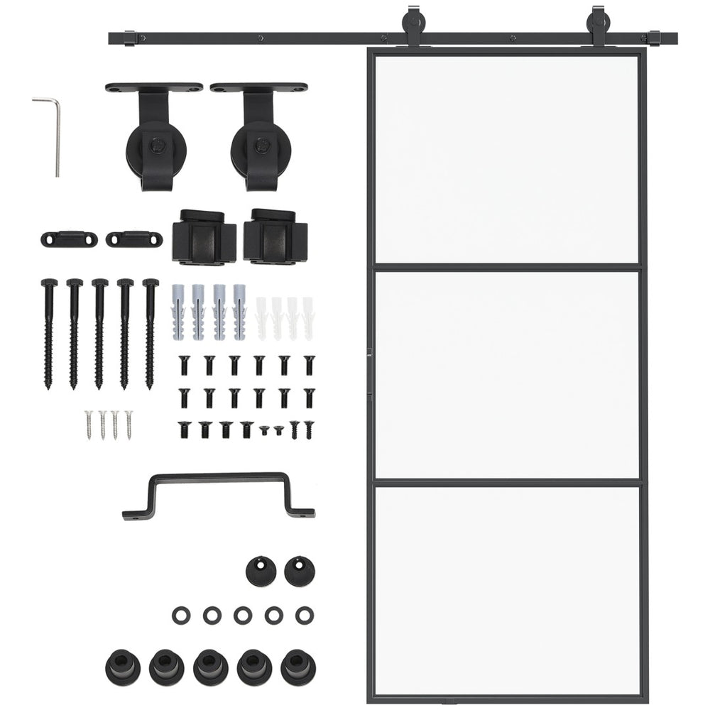 English Elm Homcom Frosted Tempered Glass Sliding Barn Door Carbon Steel Frame Privacy Room Divider W2225P160419