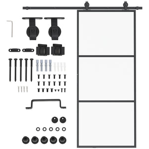 English Elm Homcom Frosted Tempered Glass Sliding Barn Door Carbon Steel Frame Privacy Room Divider W2225P160419