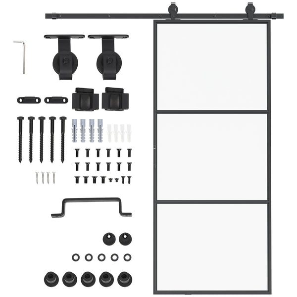 English Elm Homcom Frosted Tempered Glass Sliding Barn Door Carbon Steel Frame Privacy Room Divider W2225P160419