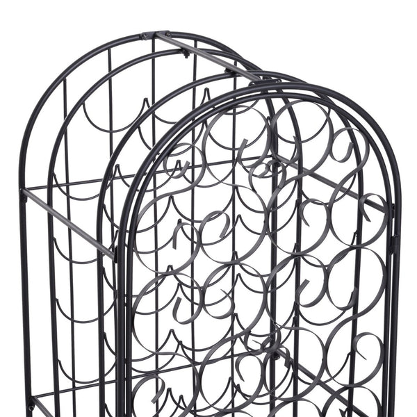 English Elm Homcom Wrought Iron Floor Wine Rack with Scrollwork Door Holds 35 Bottles W2225P160427