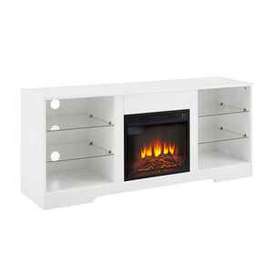 English Elm TV 58" Electric Fireplace TV Stand with 3D Realistic Flame, LED Lights, USB & AC Power Strip, Modern Media Console White W2275P149866