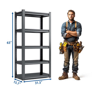 English Elm 63"H Heavy Duty 5-Tier Metal Shelving Rack 2000LB Capacity Adjustable Garage Storage Unit Black T2398P160408