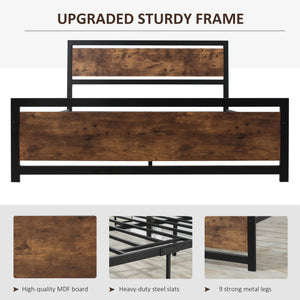 English Elm HOMCOM Queen Platform Bed with Head & Footboard, 880lb Steel Slats, 12.25" Underbed Storage, Brown W2225P160425