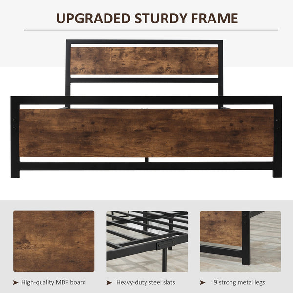 English Elm HOMCOM Queen Platform Bed with Head & Footboard, 880lb Steel Slats, 12.25" Underbed Storage, Brown W2225P160425
