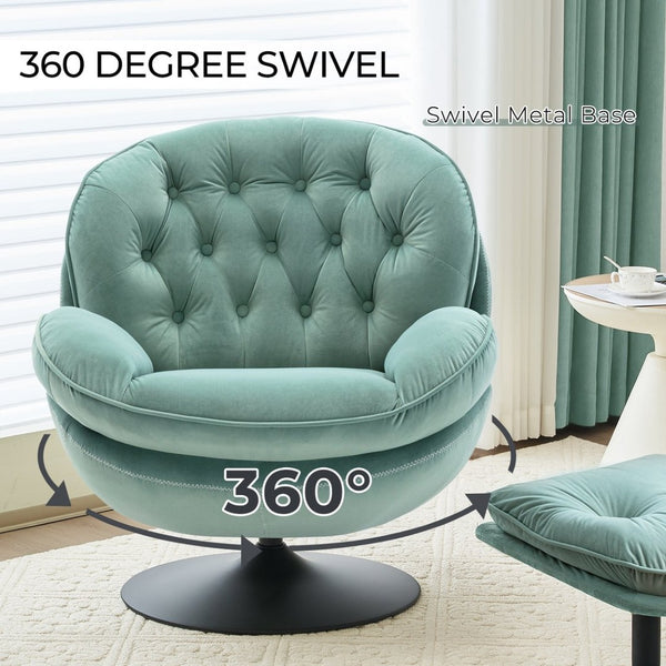 English Elm Swivel Tufted Velvet Accent Chair with Matching Ottoman for Living Room Lounge W1805142163