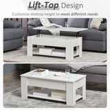 English Elm Homcom 39" Lift Top Coffee Table With Hidden Storage Compartment and Open Shelf, Pop Up Coffee Table For Living Room, White