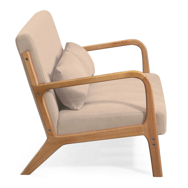 English Elm Leisure Two Seat Linen Sofa with Solid Wood Arms Mid Century Modern Living Room W1955P144546