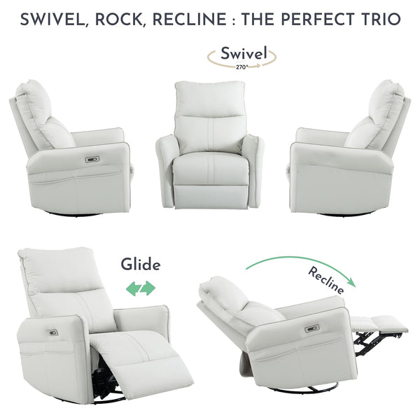 English Elm 270° Power Swivel Rocker Recliner Chair - Pu Leather Electric Glider With Usb Ports For Comfort W1028S00026