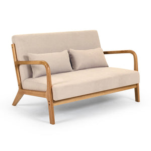 English Elm Leisure Two Seat Linen Sofa with Solid Wood Arms Mid Century Modern Living Room W1955P144546