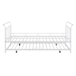 English Elm Twin Metal Daybed with Curved Handle Design and Durable Iron Trundle, Space-Saving Guest Bed Solution White MF314054AAK