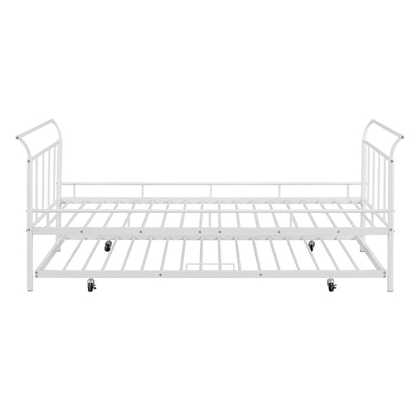 English Elm Twin Metal Daybed with Curved Handle Design and Durable Iron Trundle, Space-Saving Guest Bed Solution White MF314054AAK