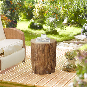 English Elm HOMCOM Rustic Tree Stump Stool Concrete Side Table with Realistic Wood Grain Finish, 198lb Capacity W2225P160436