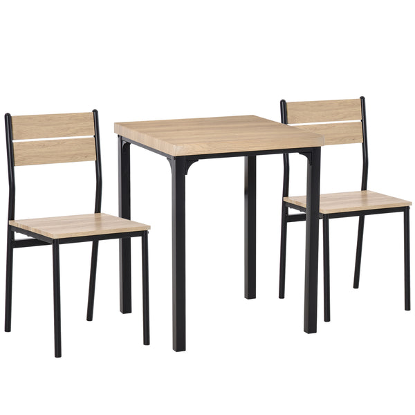 English Elm HOMCOM Compact 3-Piece Square Dining Set with Metal Frame, MDF Top, Space-Saving Cottage Style Seating Black W2225P160421