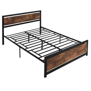 English Elm HOMCOM Queen Platform Bed with Head & Footboard, 880lb Steel Slats, 12.25" Underbed Storage, Brown W2225P160425