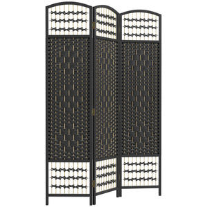 English Elm HOMCOM 3-Panel Bamboo Room Divider – 67" Folding Privacy Screen, Hand-Woven Wave Design, Black W2225P160430