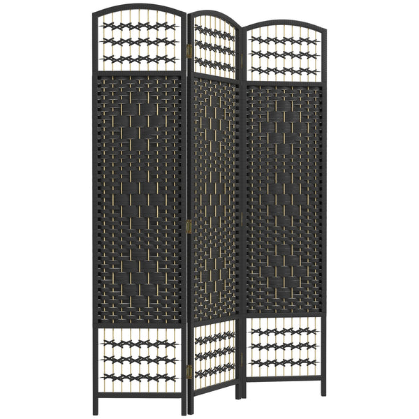 English Elm HOMCOM 3-Panel Bamboo Room Divider – 67" Folding Privacy Screen, Hand-Woven Wave Design, Black W2225P160430