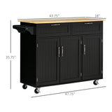 English Elm Homcom Mobile Kitchen Island With Storage, Kitchen Cart With Wood Top, Storage Drawers, 3-Door Cabinets, Adjustable Shelves and Towel Rack, Black