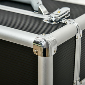 English Elm HOMCOM Lockable Rolling Makeup Train Case with Folding Trays, Swivel Wheels, Telescoping Handle, Black W2225P160431