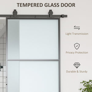 English Elm Homcom Frosted Tempered Glass Sliding Barn Door Carbon Steel Frame Privacy Room Divider W2225P160419