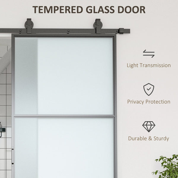 English Elm Homcom Frosted Tempered Glass Sliding Barn Door Carbon Steel Frame Privacy Room Divider W2225P160419