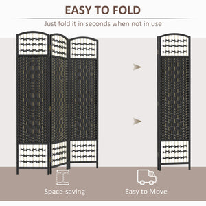 English Elm HOMCOM 3-Panel Bamboo Room Divider – 67" Folding Privacy Screen, Hand-Woven Wave Design, Black W2225P160430