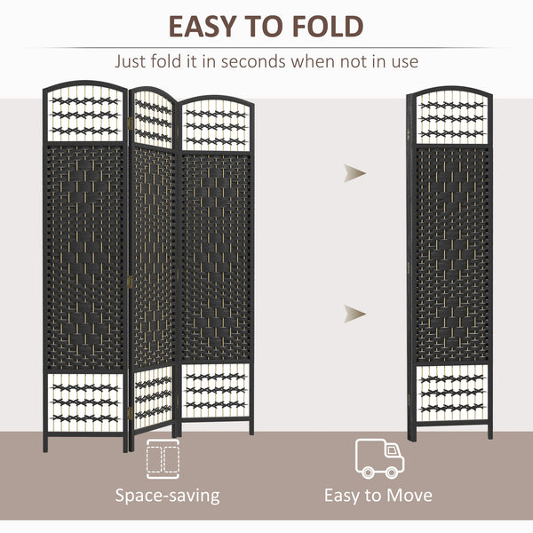 English Elm HOMCOM 3-Panel Bamboo Room Divider – 67" Folding Privacy Screen, Hand-Woven Wave Design, Black W2225P160430