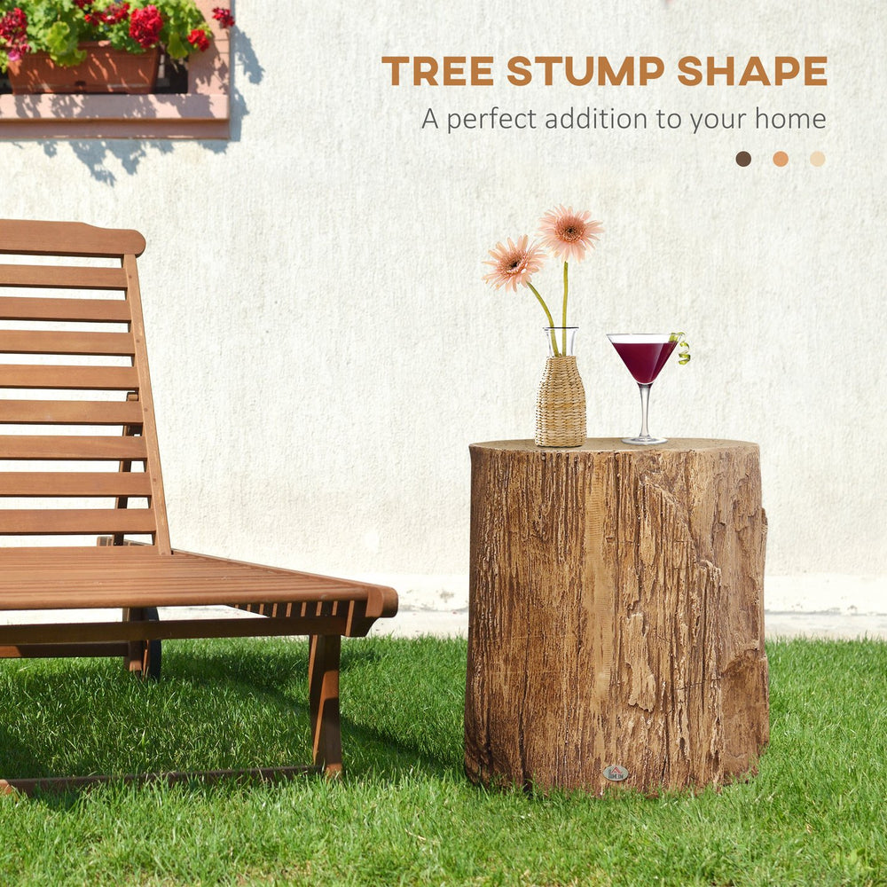 English Elm HOMCOM Rustic Tree Stump Stool Concrete Side Table with Realistic Wood Grain Finish, 198lb Capacity W2225P160436