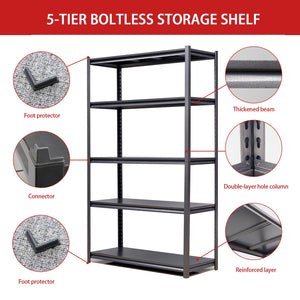 English Elm 72"H Heavy-Duty 5-Tier Metal Shelves - Adjustable Industrial Storage Rack For Garage & Home Use T2398P160411