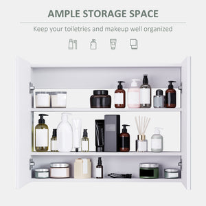 English Elm HOMCOM Modern Double Door Wall Medicine Cabinet Mirror, 31.5"x23.5", White MDF, Quiet Hinges & Ample Storage W2225P160434