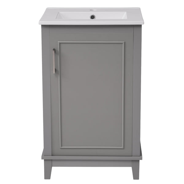 English Elm 20 Inch Modern Small Bathroom Vanity Cabinet with Ceramic Basin, Soft-Close Door & Storage Gray WF318756AAE