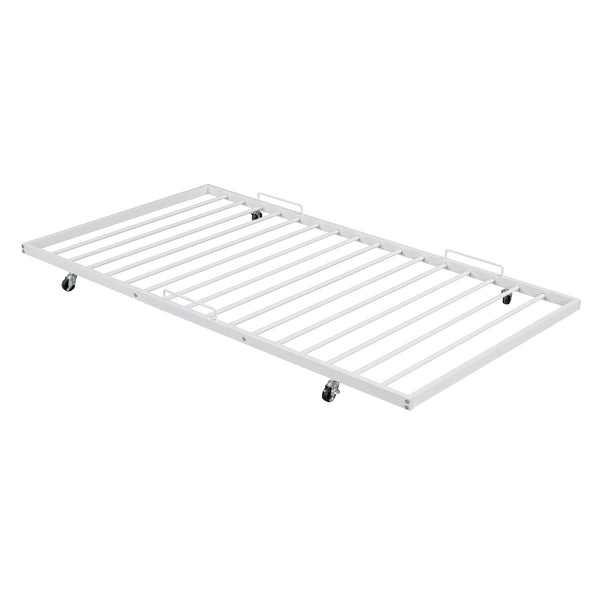 English Elm Twin Metal Daybed with Curved Handle Design and Durable Iron Trundle, Space-Saving Guest Bed Solution White MF314054AAK