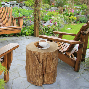 English Elm HOMCOM Rustic Tree Stump Stool Concrete Side Table with Realistic Wood Grain Finish, 198lb Capacity W2225P160436
