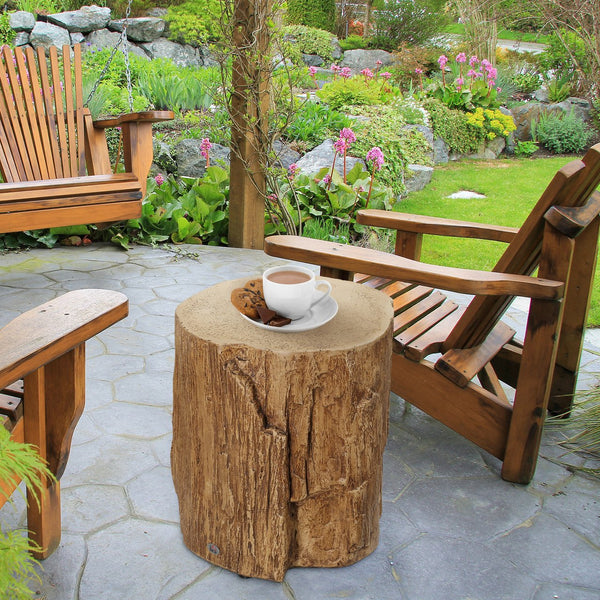English Elm HOMCOM Rustic Tree Stump Stool Concrete Side Table with Realistic Wood Grain Finish, 198lb Capacity W2225P160436
