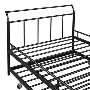 English Elm Twin Metal Daybed with Curved Handle Design and Durable Iron Trundle, Space-Saving Guest Bed Solution Black MF314054AAB