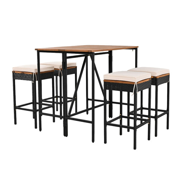 English Elm Go Acacia Wood Rattan Wicker Outdoor Bar Height Bistro Set with Foldable Tabletop WF317873AAA