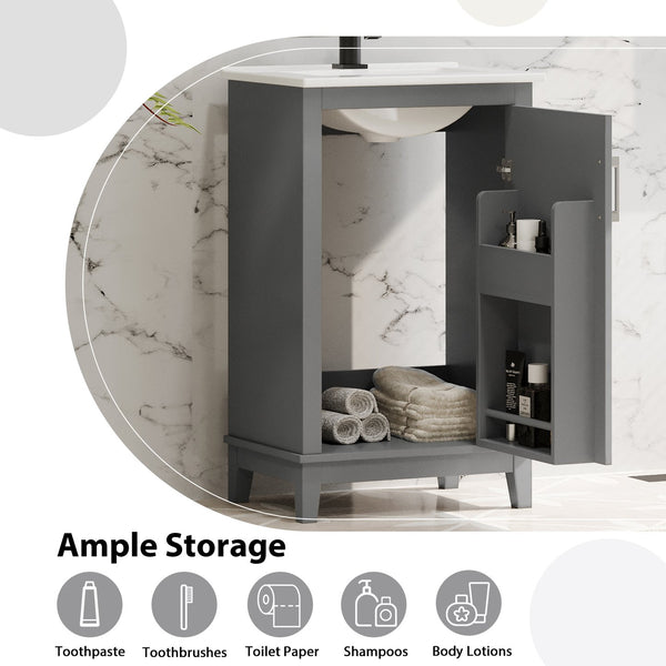 English Elm 20 Inch Modern Small Bathroom Vanity Cabinet with Ceramic Basin, Soft-Close Door & Storage Gray WF318756AAE